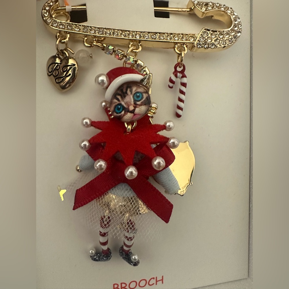 Betsey Johnson Festive Holiday Cat Brooch